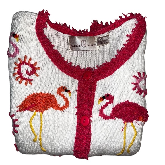 Vintage Jane’s Closet Flamingo 3/4 Sleeve Button Front Cardigan Sweater Sz M - Picture 14 of 14